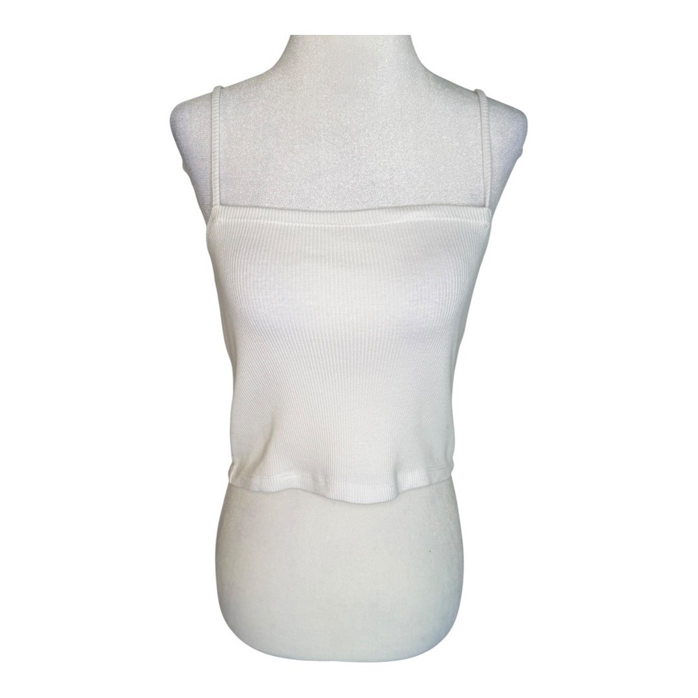 Aerie Ribbed Cropped Tank Top Adjustable Straps White Casual Basic Medium NWT